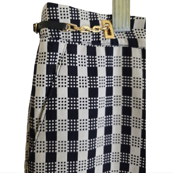 Valentino Plaid Checked Pants 48 Black White Pockets Chain Buckles Waist 12 14 - Picture 2 of 12